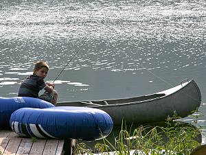 fishing from the canoe